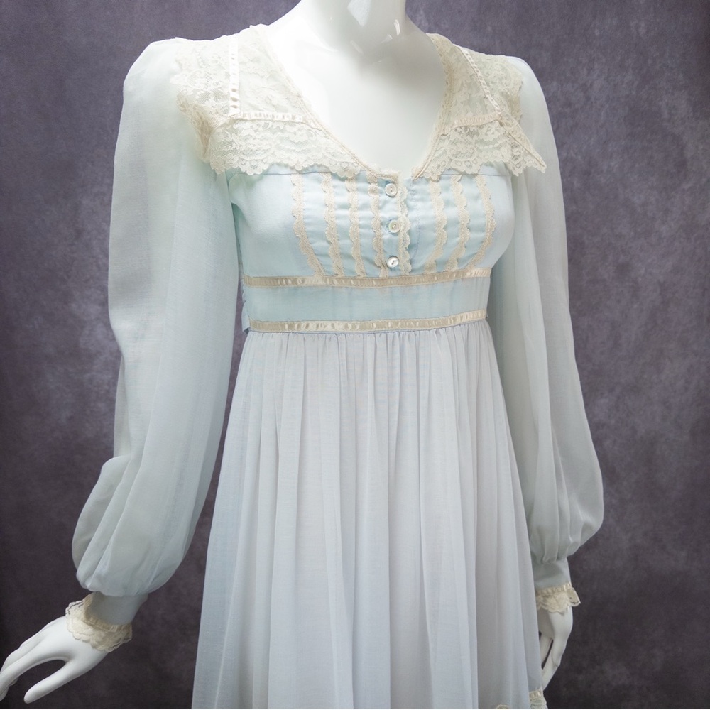 Vintage 70s Gunne Sax Baby Blue Chiffon Prairie Maxi Dress, ~24” waist - Picture 12 of 12